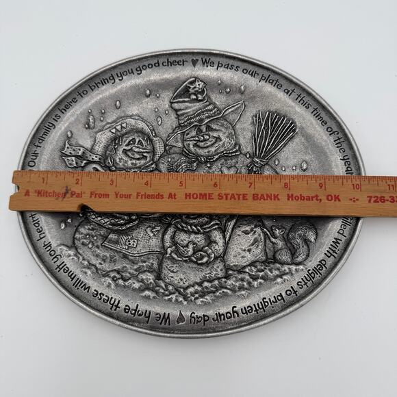 Carson Statesmetal Pewter Friendship Plate Snow Family Snowman Dish Made in USA - Picture 4 of 6